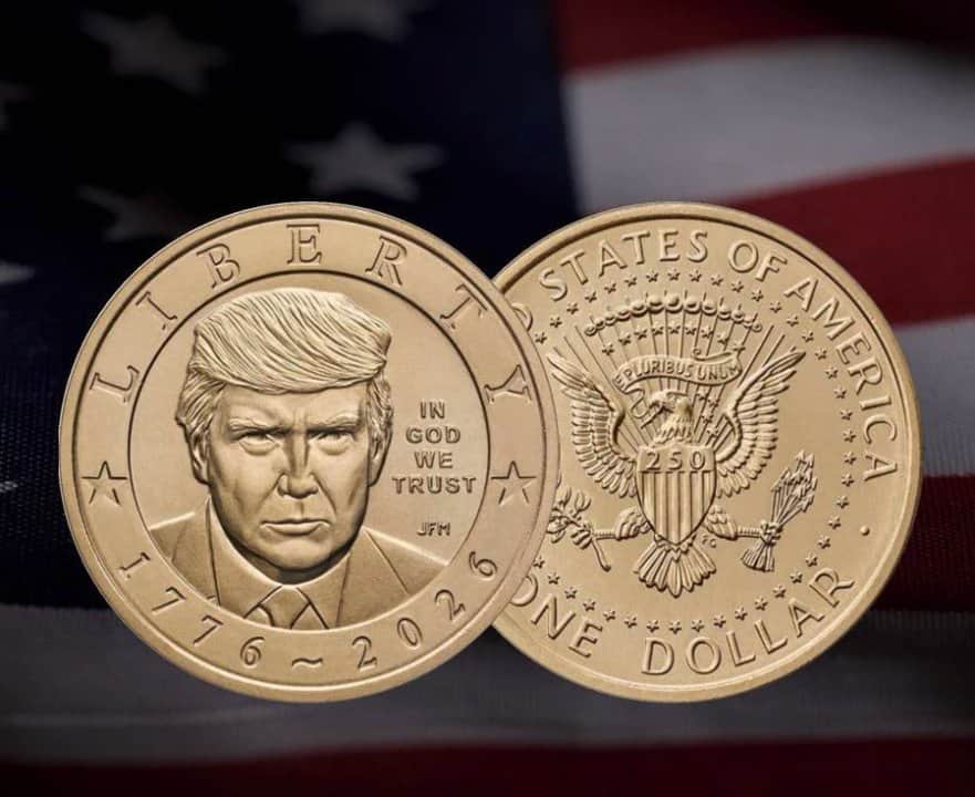 Lanzan moneda con el rostro de Trump y acabado dorado para el 250 aniversario de Estados Unidos
