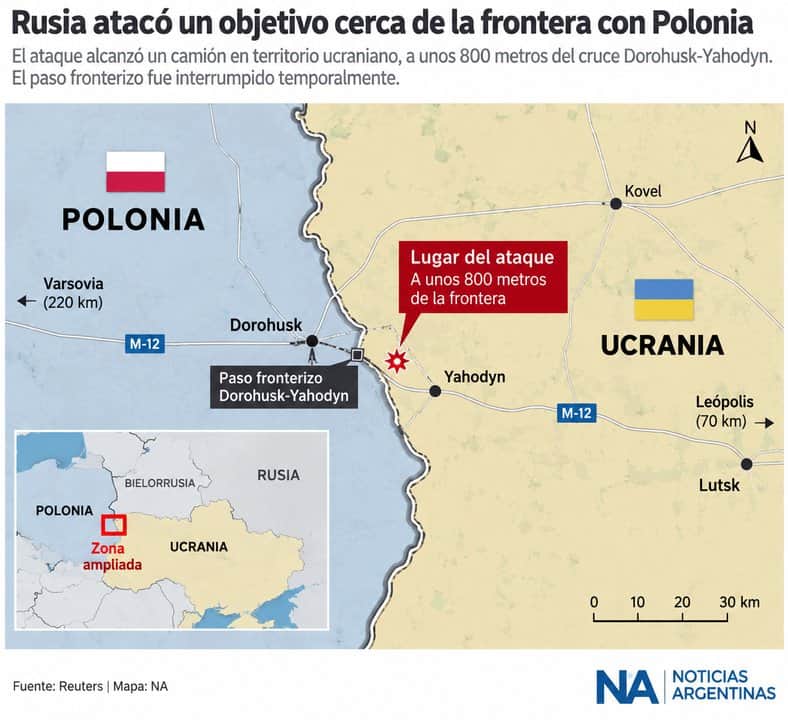 Rusia atacó un objetivo a 800 metros de Polonia y crece la preocupación en la frontera de la OTAN