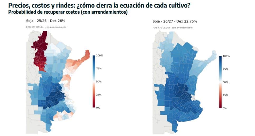 Cambio de tendencia: El mapa de márgenes proyectados de la soja 2026/27 ahora es completamente “azul”