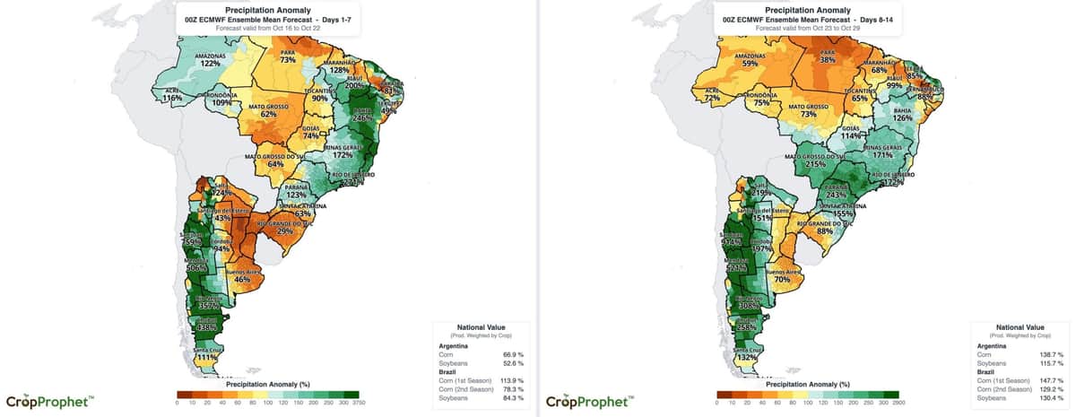 Para seguir de cerca: Tres modelos climáticos prevén lluvias menores a las normales en las regiones productoras de soja de Mato Grosso para las próximas dos semanas
