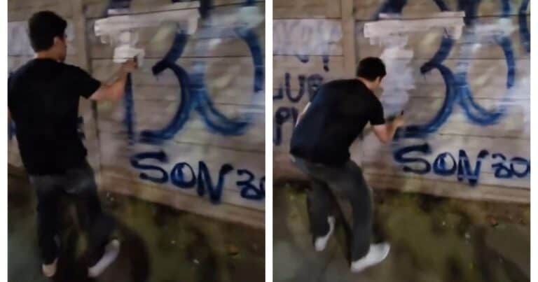 Juan Grabois pintó un grafiti por la recuperación del nieto número 138 y Ramiro Marra se lo tapó: “41 años al pedo tiene”