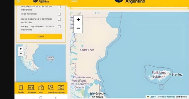 Tras críticas en redes, Correo Argentino corrigió el mapa de su buscador y colocó el nombre correcto de Malvinas Argentinas al archipiélago patagónico