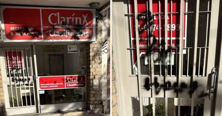 Luego de los destrozos en TN, ahora aparecen pintadas violentas en una receptoría de Clarín