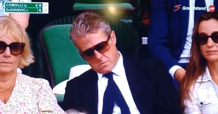 Hugh Grant fue a ver a Djokovic en Wimbledon y se quedó dormido en pleno partido: la TV no lo perdonó