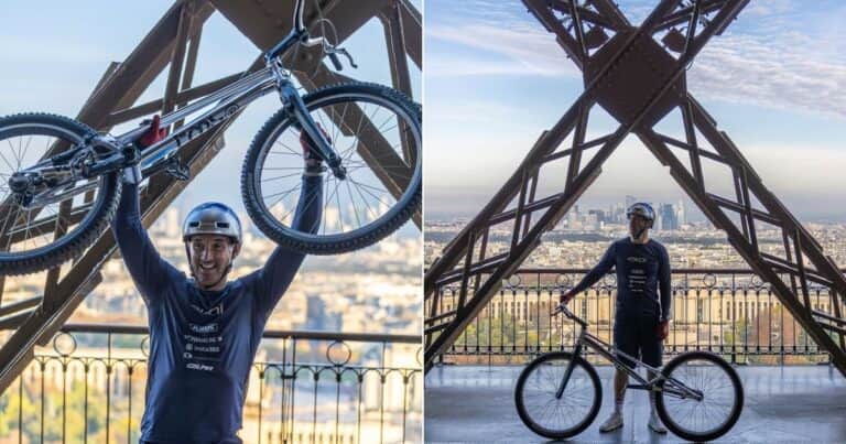 Un ciclista batió un récord al subir la Torre Eiffel en bicicleta y se consagró como el más rápido de la historia