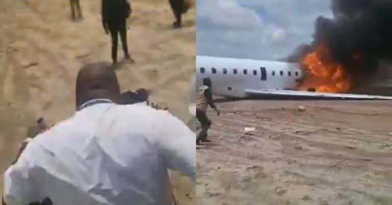 Se incendió un avión en el aterrizaje y un pasajero grabó el momento en primera persona