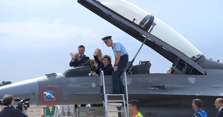 «En honor al Presidente»: la explicación oficial por el curioso sticker con un león que pegaron sobre uno de los aviones F-16