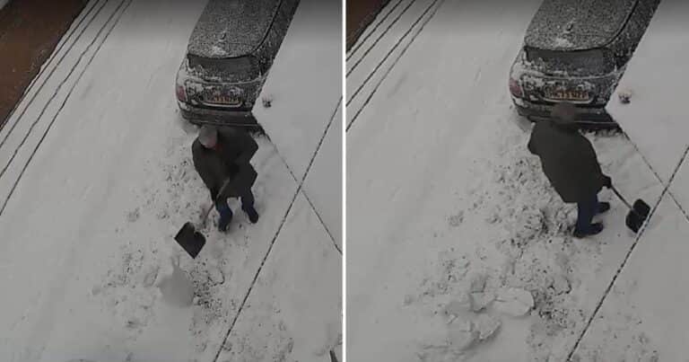 El momento de la maldad, en video: hizo un muñeco de nieve para sorprender a su hijo y un vecino lo destruyó