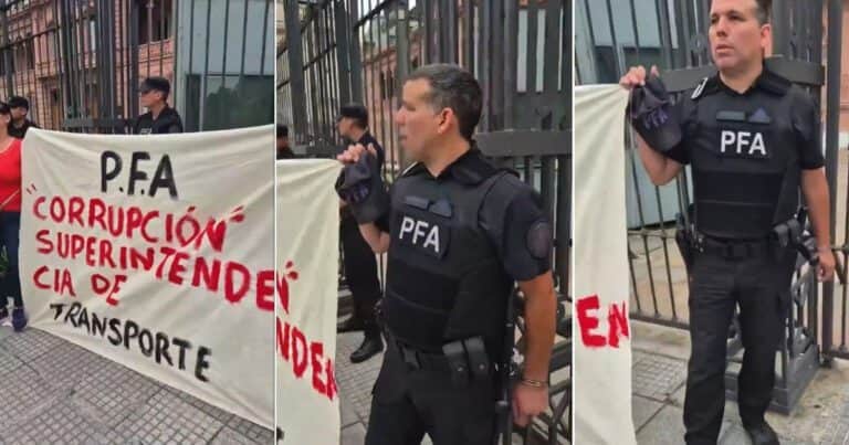 Un policía se esposó a las rejas de Casa Rosada para exigir mejores condiciones laborales: «Seguramente me van a sancionar, pero lo hago por mis camaradas»