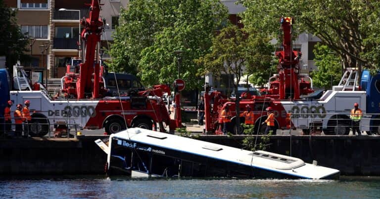 Insólito accidente en Francia: un colectivo cayó al río Sena, cerca de París, con cuatro personas a bordo
