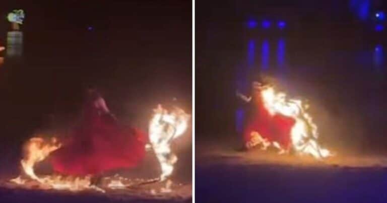 El show del horror: bailó rodeada de fuego y terminó en llamas