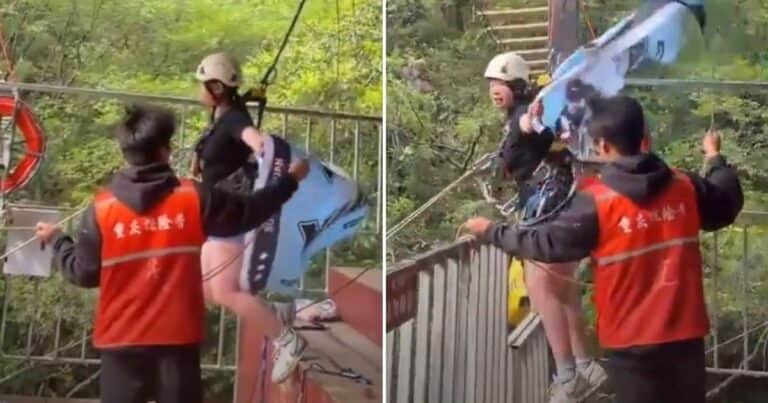 Tragedia en China: se rompió la cuerda de seguridad de una atracción extrema y una turista cayó al vacío