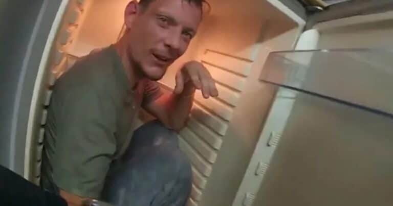 Se escondió dentro de un congelador para escapar de la policía pero lo encontraron: el video del insólito arresto