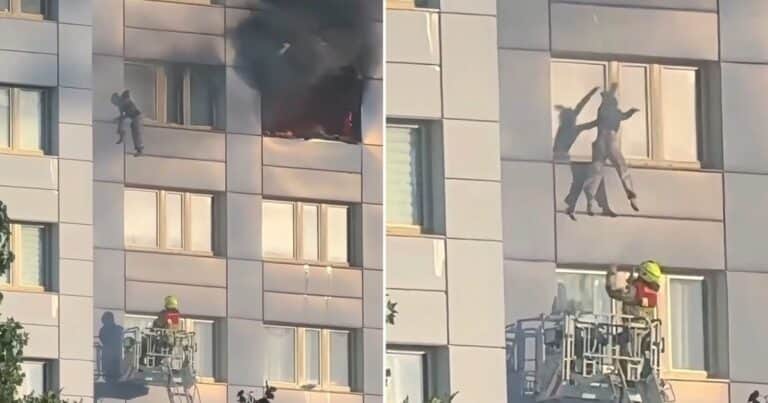 Dramático rescate de una mujer: se incendiaba un piso 11 y la escalera de bomberos sólo llegaba al 9º