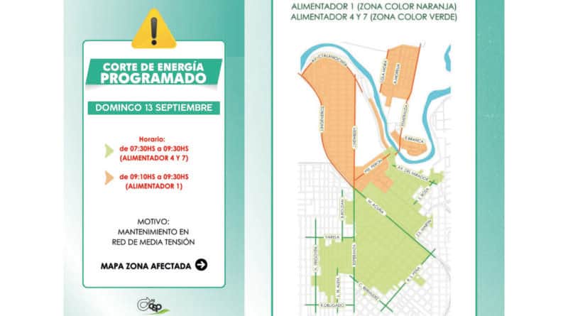 Este domingo 12 de septiembre habrá dos cortes de energía que afectarán a media ciudad