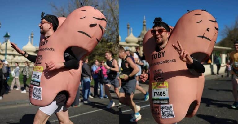 Recorrió 150 kilometros disfrazado de escroto para alertar sobre el cáncer testicular