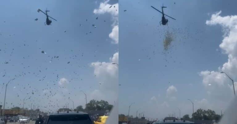 Lluvia de dólares: miles de billetes fueron arrojados desde un helicóptero como parte de un homenaje