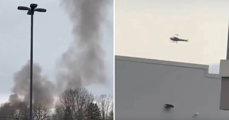 Se estrellaron dos helicópteros en Nueva Jersey: el momento en que uno de ellos se derrumba