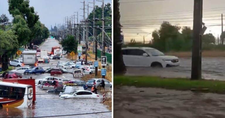Autos a la deriva y casas inundadas: impactantes videos de las intensas lluvias en Santiago de Chile