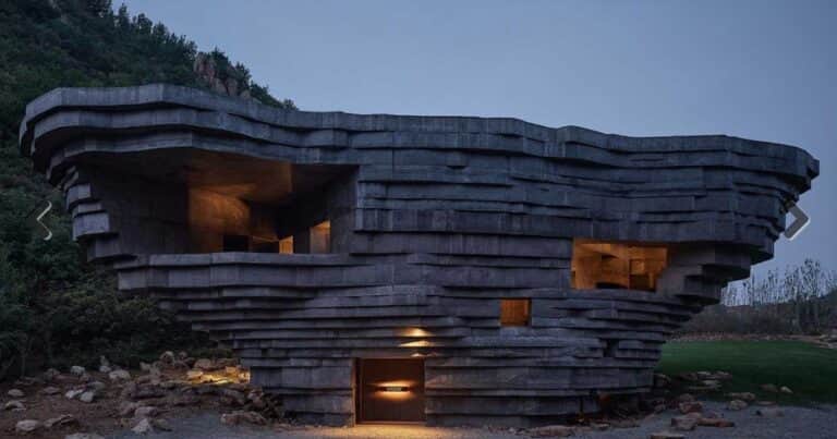 12 metros de altura y se camufla con el paisaje, la sala de conciertos en forma de roca gigante en China