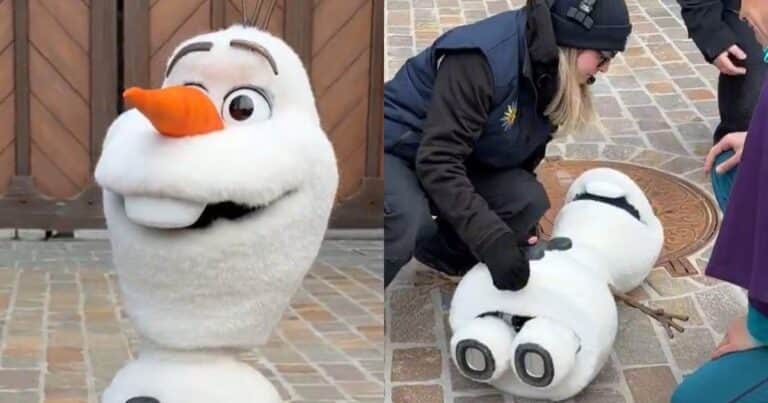 Un robot de Olaf colapsa delante de los niños en Disney y el momento se hace viral: «¡Se le salió una ceja!»