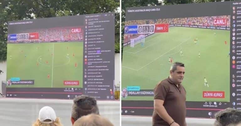 Instalaron una pantalla gigante para ver el partido de su Selección en el Mundial y transmitieron un videojuego