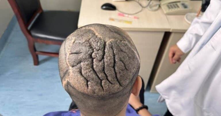 Un hombre tiene una rara afección que convirtió su cuero cabelludo en un cerebro