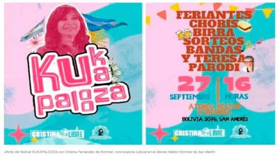Kukapalooza: el festival en apoyo a Cristina Kirchner que tendrá a Boudou, Peteco Carabajal y Teresa Parodi