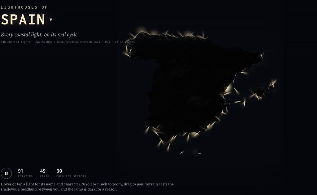Todos los faros de España, en un espectacular mapa interactivo