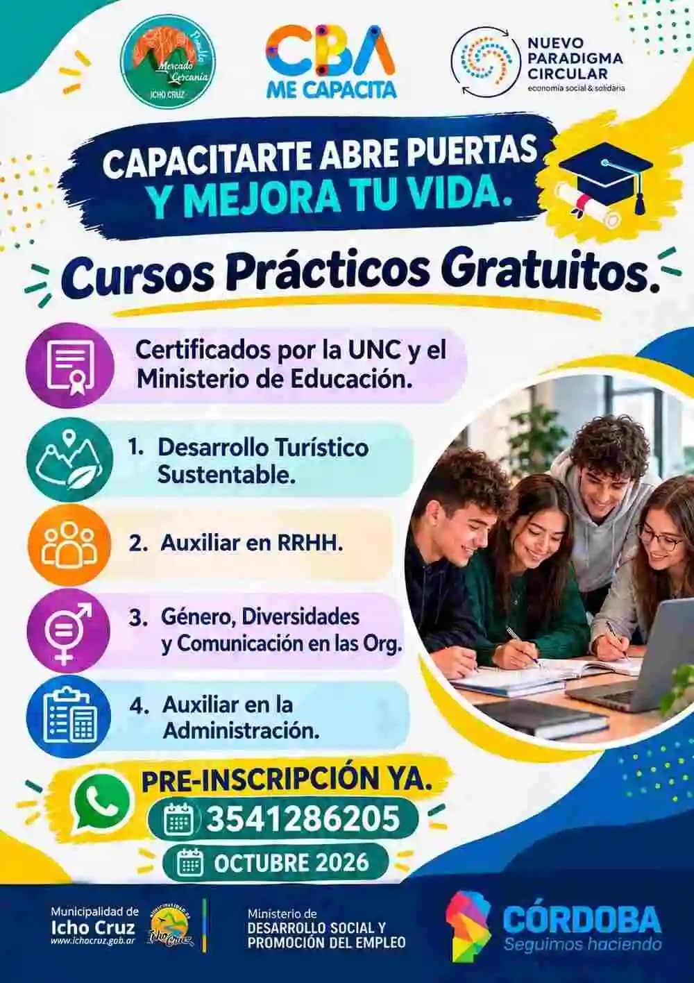 Córdoba Me Capacita llega a Icho Cruz con cuatro propuestas gratuitas