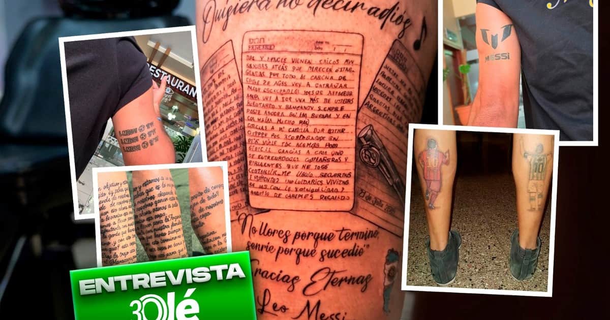 La historia detrás del hincha que se tatuó la carta despedida de Messi: "Lo decidí el mismo día que vi la noticia" y sus otros seis tatuajes de Leo