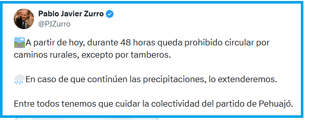 No aguantan ni dos gotas: El intendente de Pehuajó, Pablo Zurro, pide a los tamberos que no le “rompan” los caminos rurales