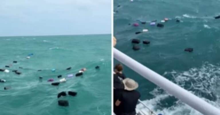 Un barco hizo una mala maniobra y el equipaje de los pasajeros terminó en el mar