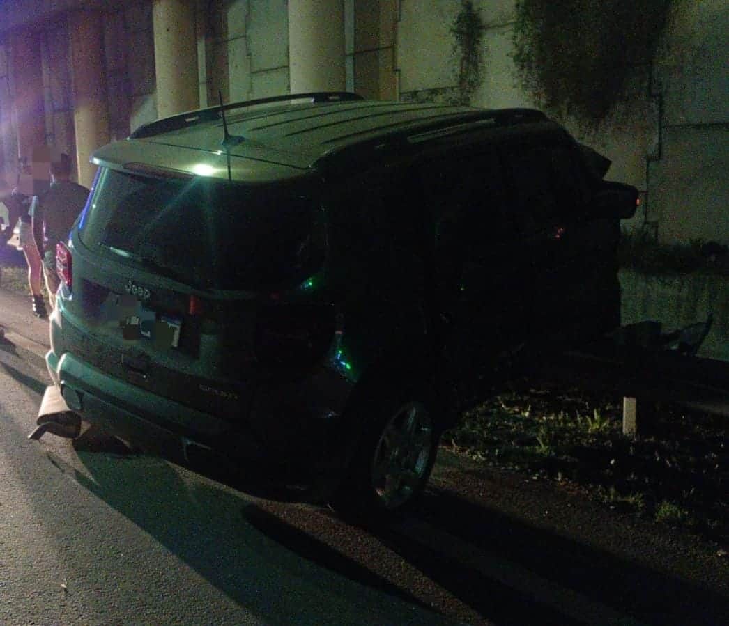 Cayó desde un puente con su camioneta y quedó incrustada contra el guardarraíl